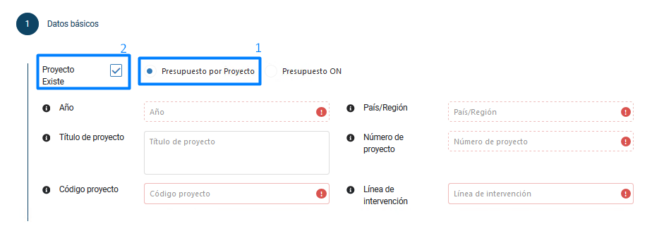 PANTALLA DATOS BÁSICOS PRESUPUESTO