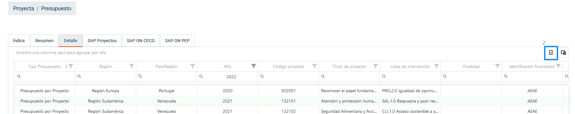 Funcionalidades Tablas presupuesto