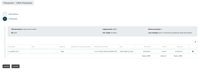 Tabla Ingreso Presupuesto por proyecto